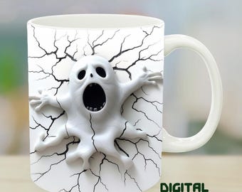 Sublimation de tasse fantôme 3D : emballage de tasse d'Halloween effrayant PNG
