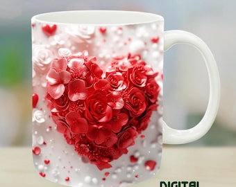3D Herzbecher Sublimationsvorlage, Valentinstag Geschenk (PNG Digitaldruck)