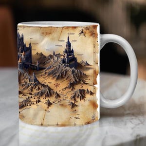 Medieval map mug template, Fantasy kingdom mug wrap, Vintage world map, Mug sublimation, Antique gift cup print, Mythical teacup design