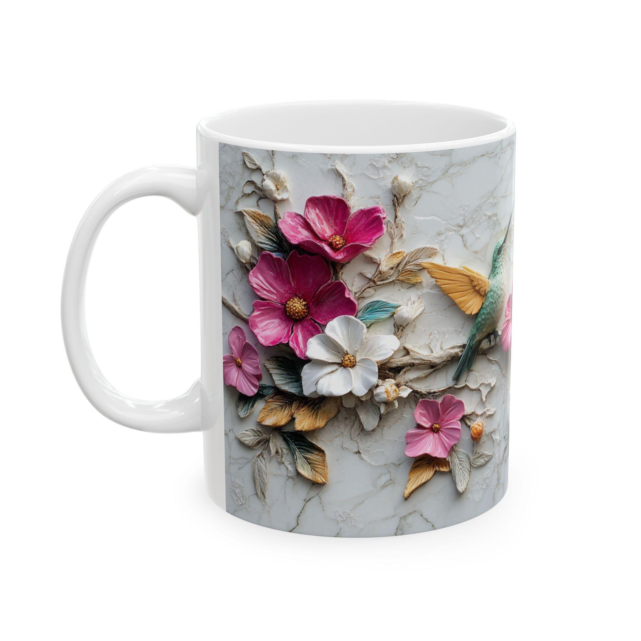 3D Hummingbird Garden Mug Design: Colorful Floral Print (digital ...