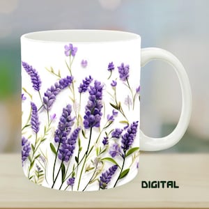 Mokomslag met wilde lavendel – Botanische sublimatie + gids voor lavendelthee (11 oz, 15 oz)