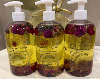 Aceite corporal Flowers for Elaine con árnica y caléndula, vegano y de belleza limpia.