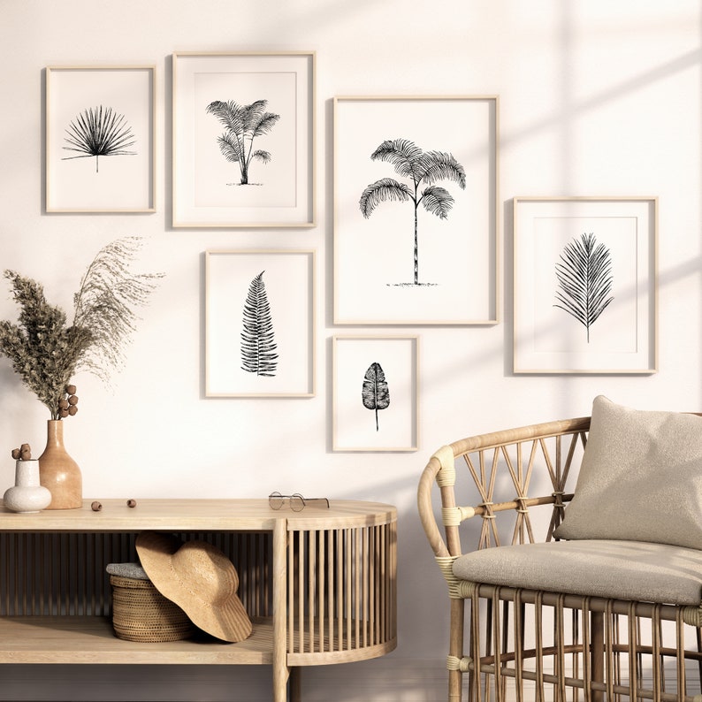 palm tree and tropical leaves illustration digital download