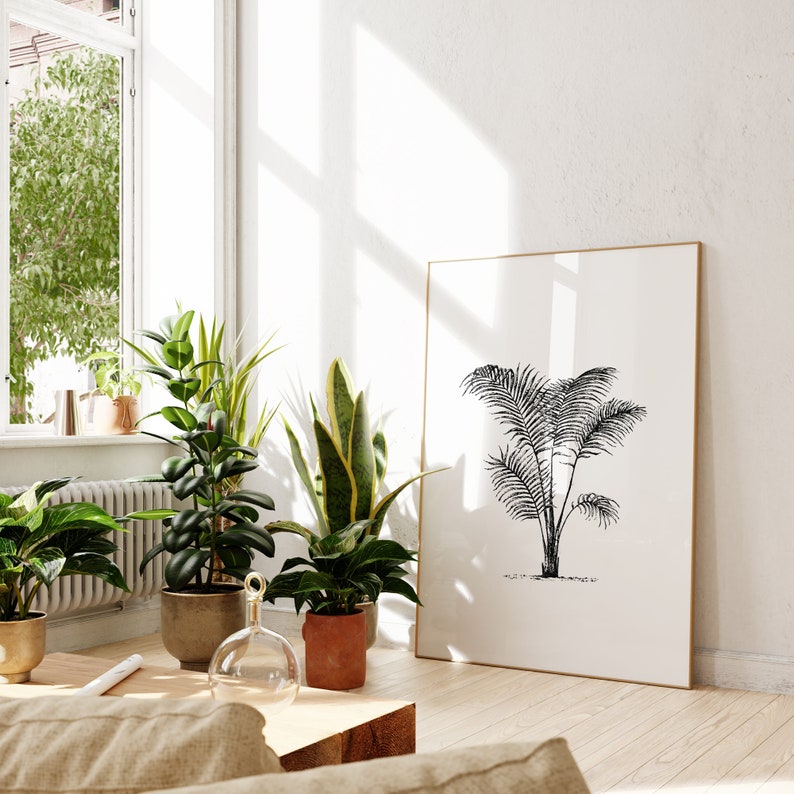 palm tree and tropical leaves illustration digital download