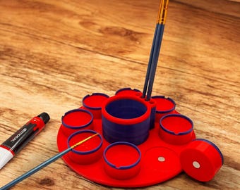 Paleta de pintura magnética, vasos de pintura a prueba de derrames y portapinceles, materiales de arte duraderos impresos en 3D