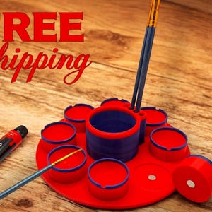 Magnetic Painting Palette, Spill-Proof Paint Cups & Brush Holder, Durable 3D Printed Art Supplies