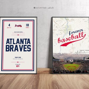 Atlanta Braves Ticket Map Poster | Vintage Wall Art | Braves Baseball Map | Sport Dorm Room Printable | Vintage Digital Poster