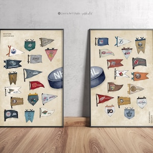 Vintage NHL Poster | Digital Sports Poster | Sport Dorm Room Printable  |  Boys Teen Men Cave Fan Vintage Poster