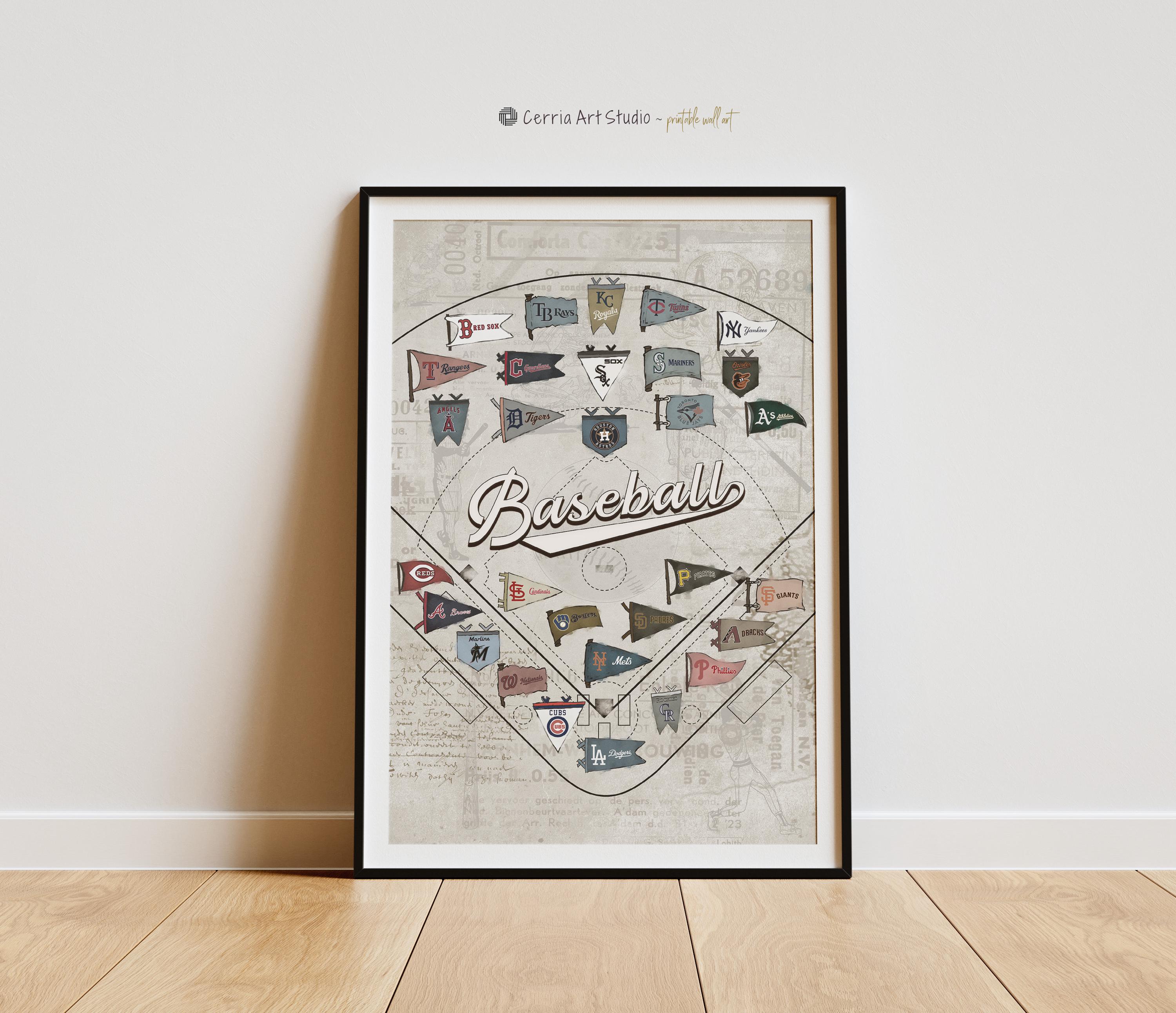 Vintage MLB Poster | Sport Dorm Room Printable  |  Digital Boys Men Cave Retro Poster