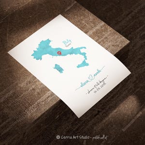 Engagierte Karte Geschenk, Hochzeitstag Geschenk, Aquarell verheiratet Karte Poster, Verlobung Paare Geschenk, Bunte Landkarte Geschenk, Herz Pin Karte