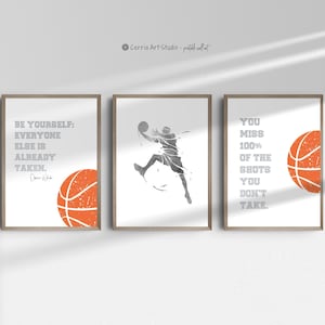 Poster di basket per ragazzi e uomini, NBA, stampabile, poster per dormitorio, citazione sportiva ispiratrice, decorazione per la stanza degli adolescenti, arte murale digitale in bianco e nero.