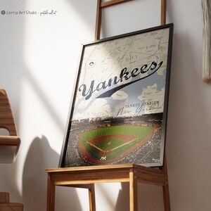 Carte de base-ball d'affiche des Yankees de New York | Carte de baseball des Yankees de la MLB | Carte de baseball imprimable du dortoir sportif | Illustration du stade de baseball des Yankees