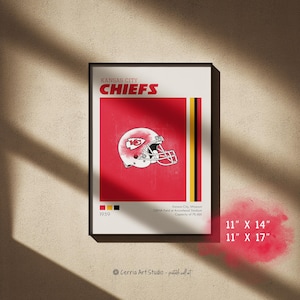 Kansas City Chiefs Poster Football Gift | NFL Minimal Modern Wall Print Sports | Sport Dorm Room Printable WordArt | KC Chiefs Football