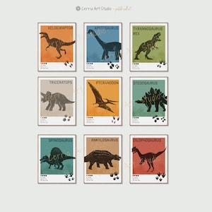 Dinosaur Poster Vintage T-Rex Wall Art for Kids & Teens, Minimalist Retro Animal Prints, Dinosaur Footprints, Tracks, Nursery Printable