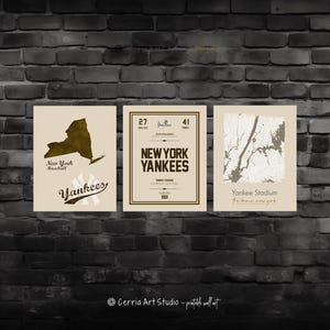 Affiche vintage des Yankees de New York, carte de base-ball | Plan du stade MLB Yankees | Baseball imprimable dans dortoir de sport | Illustration du stade de baseball des Yankees