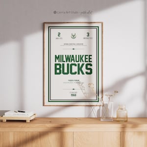 Milwaukee Bucks Ticket Printable | Vintage Wall Art | Bucks Basketball | Sport Dorm Room Printable | Vintage Digital Poster