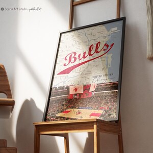 Chicago Bulls Basketball Karte | NBA Bulls Basketball Stadion Karte | Sport Wohnheim Zimmer Printable Basketball Logo | Minimalistisches Bulls Poster