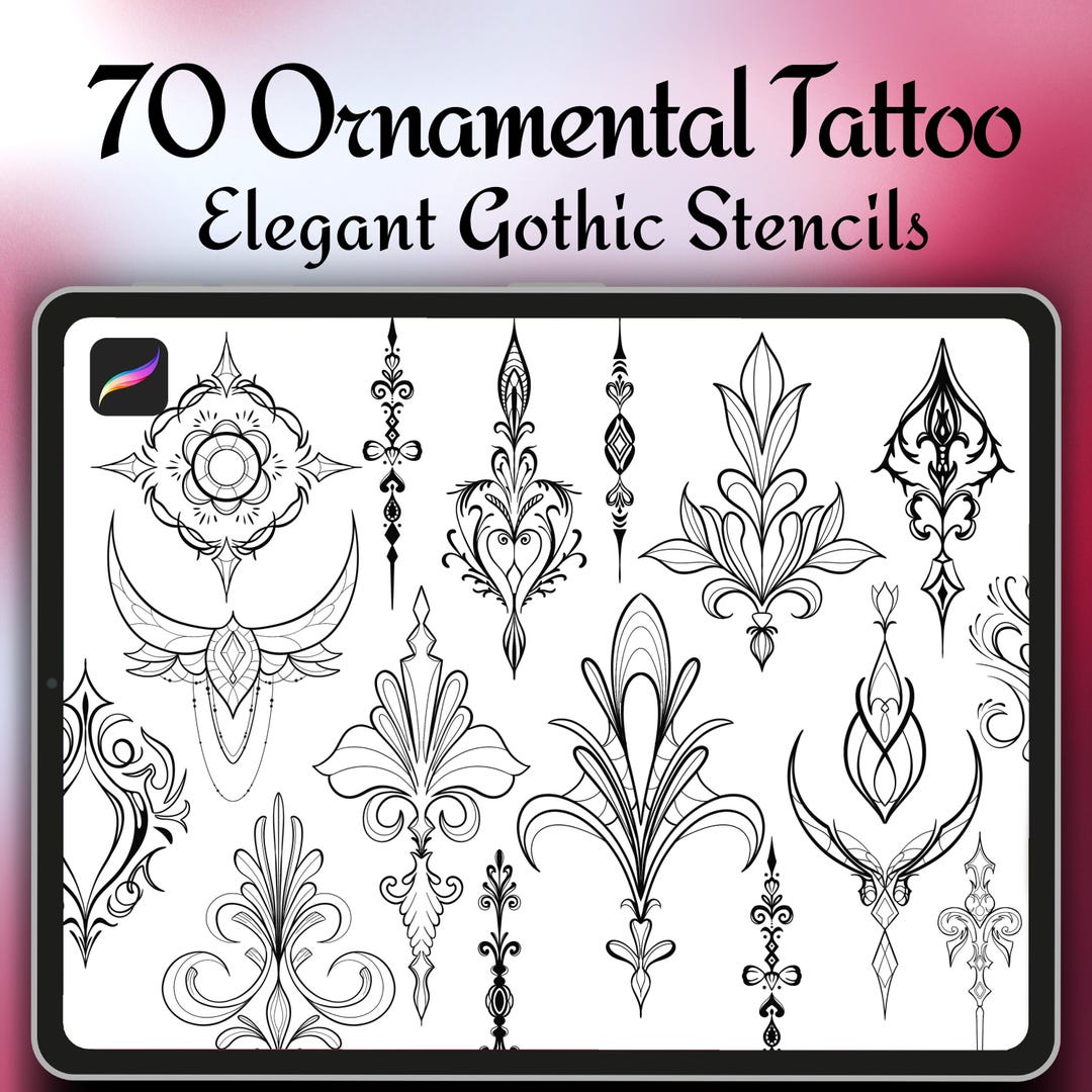 Ornamental Tattoo Procreate Brushes – Gothic Filigree, Floral Accents ...