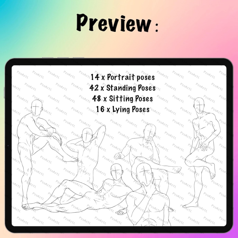 Close-up of Procreate male pose brush showing realistic anatomy details