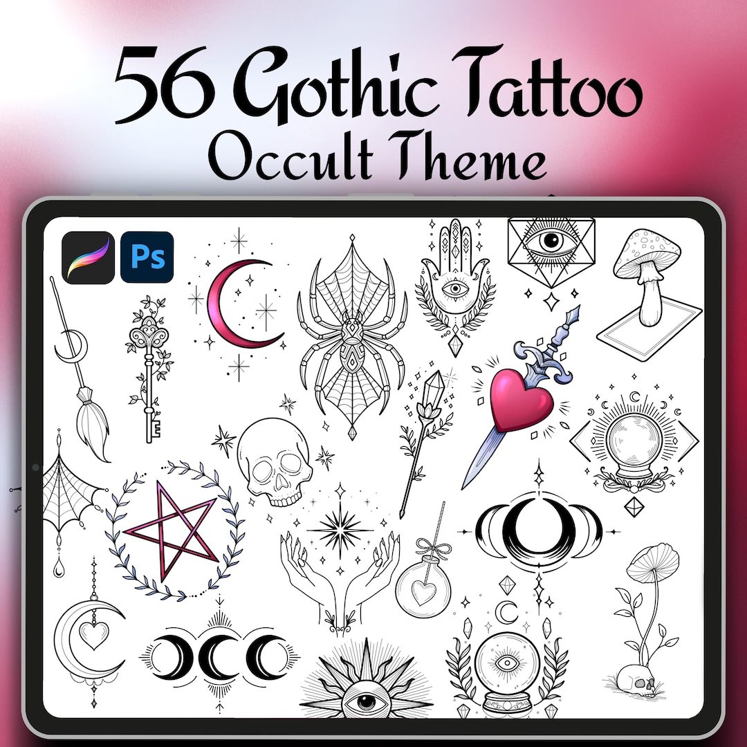 Gothic Tattoo Stamps: Occult Witchy Procreate & Photoshop Brushes ...