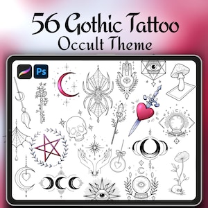 Gothic Tattoo Stamps: Occult Witchy Procreate & Photoshop Brushes. Vampire Tarot Tiny Designs