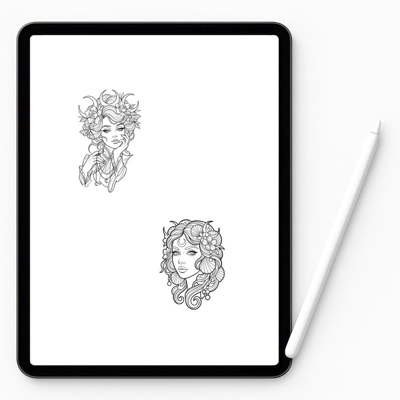 Celestial Goddess Tattoo Brushes for Procreate Photoshop, Mystic Female ...