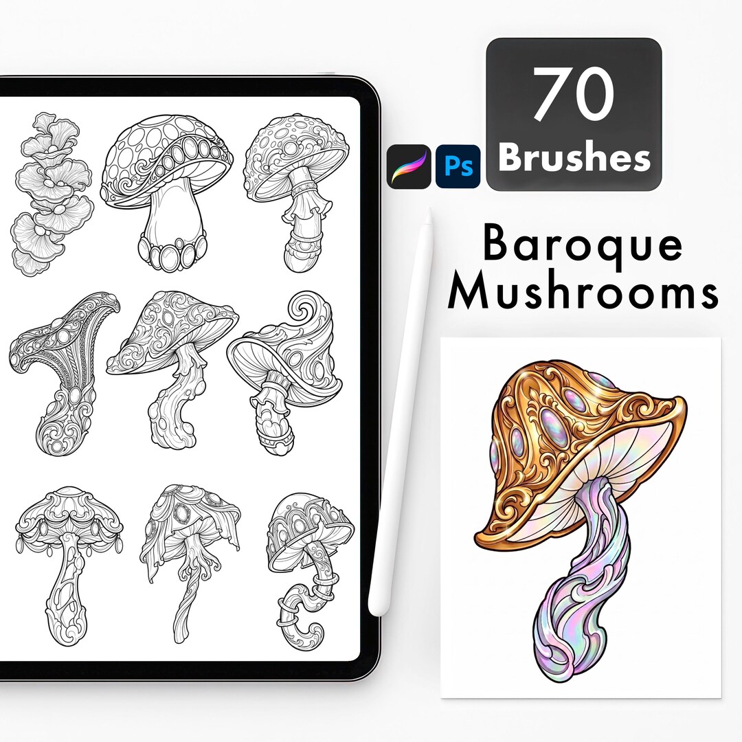 Baroque Mushroom Tattoo Brushes Procreate & Photoshop,ornamental ...