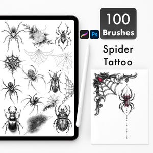 Spiders and Bugs Tattoo Brushes for Procreate & Photoshop, Dark Gothic Insect Art Set