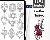 Gothic Tattoo Stamps: Procreate & Photoshop Brushes - Dark Fantasy Horror Spooky Stencils