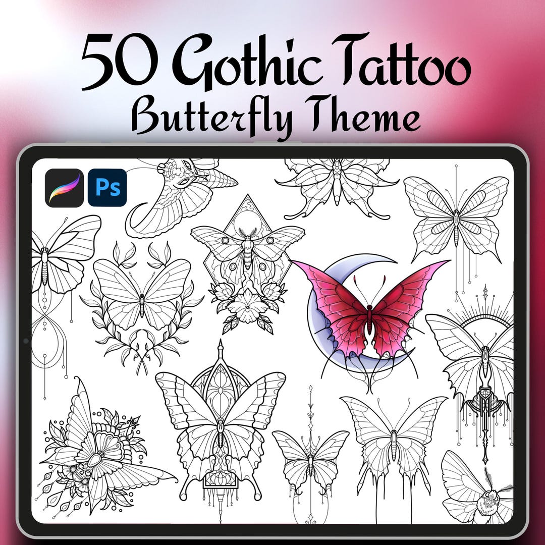 Moth Tattoo Design Stamps – Blackwork Ink Brushes for Procreate ...