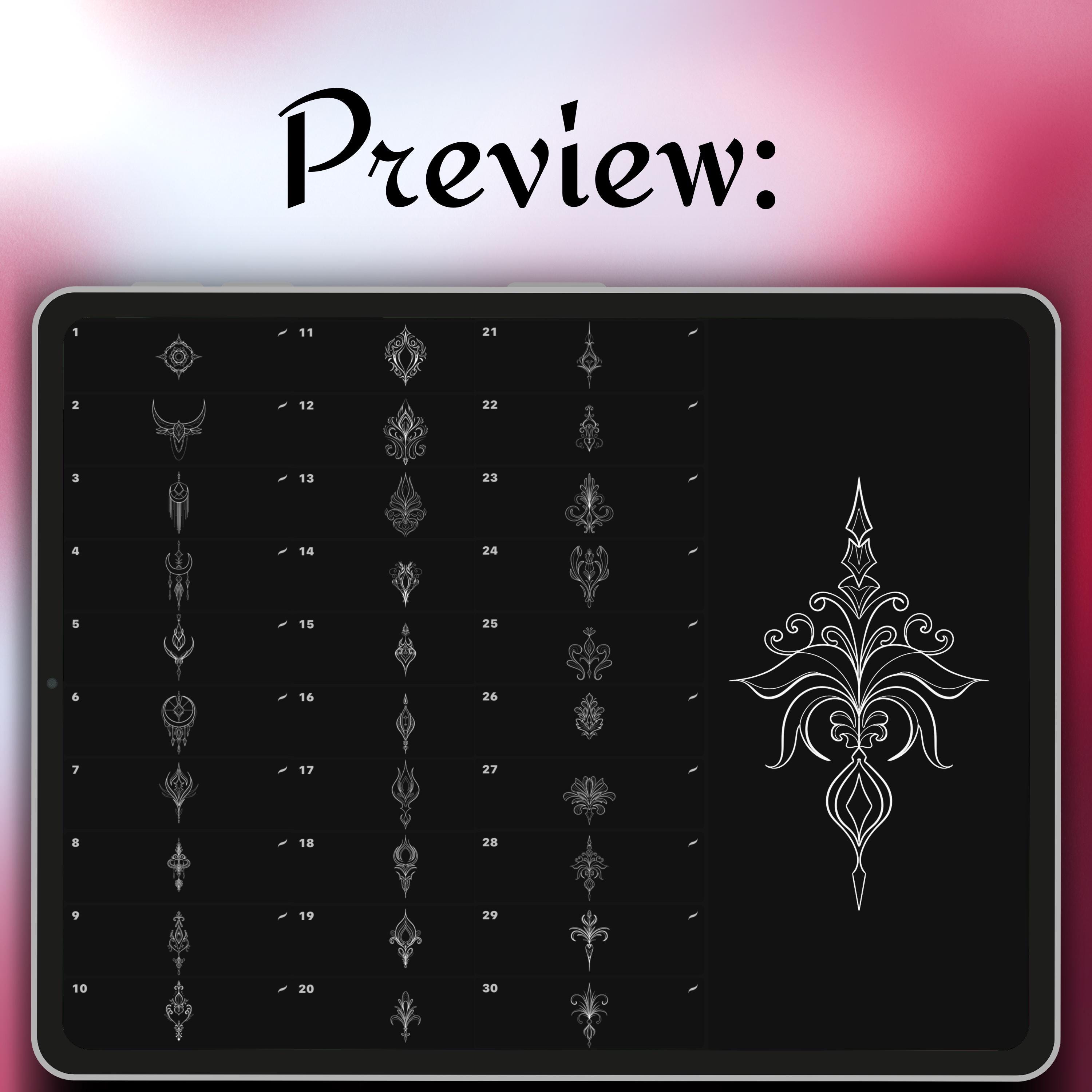 Ornamental Tattoo Procreate Brushes – Gothic Filigree, Floral Accents ...