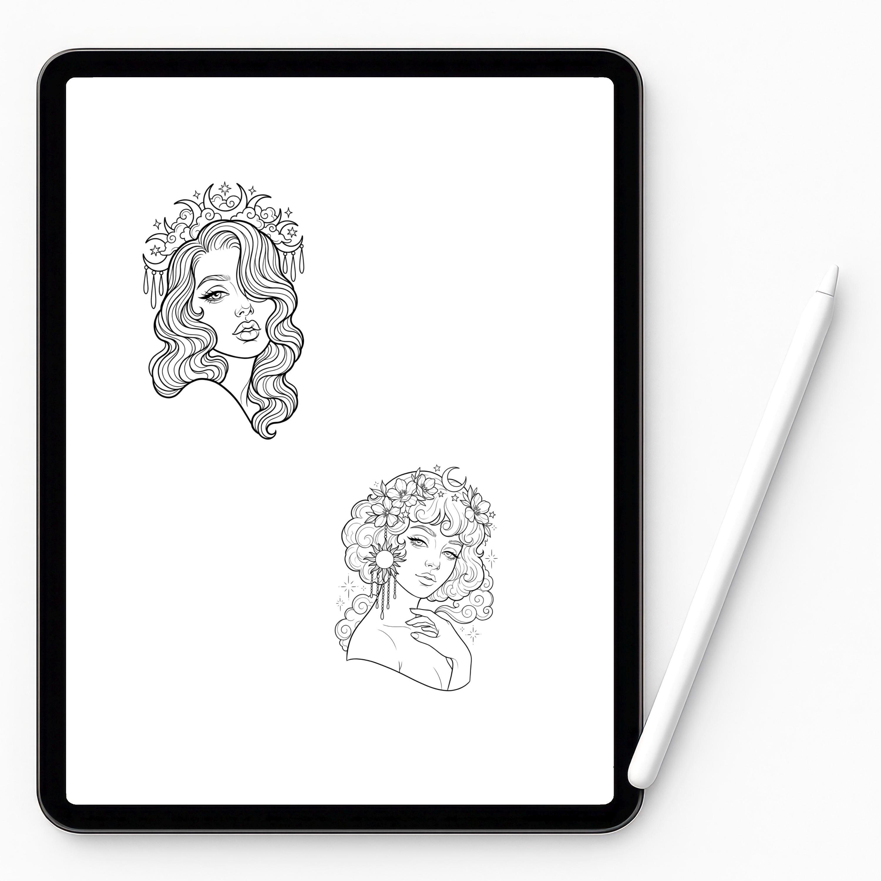 Celestial Goddess Tattoo Brushes for Procreate Photoshop, Mystic Female ...