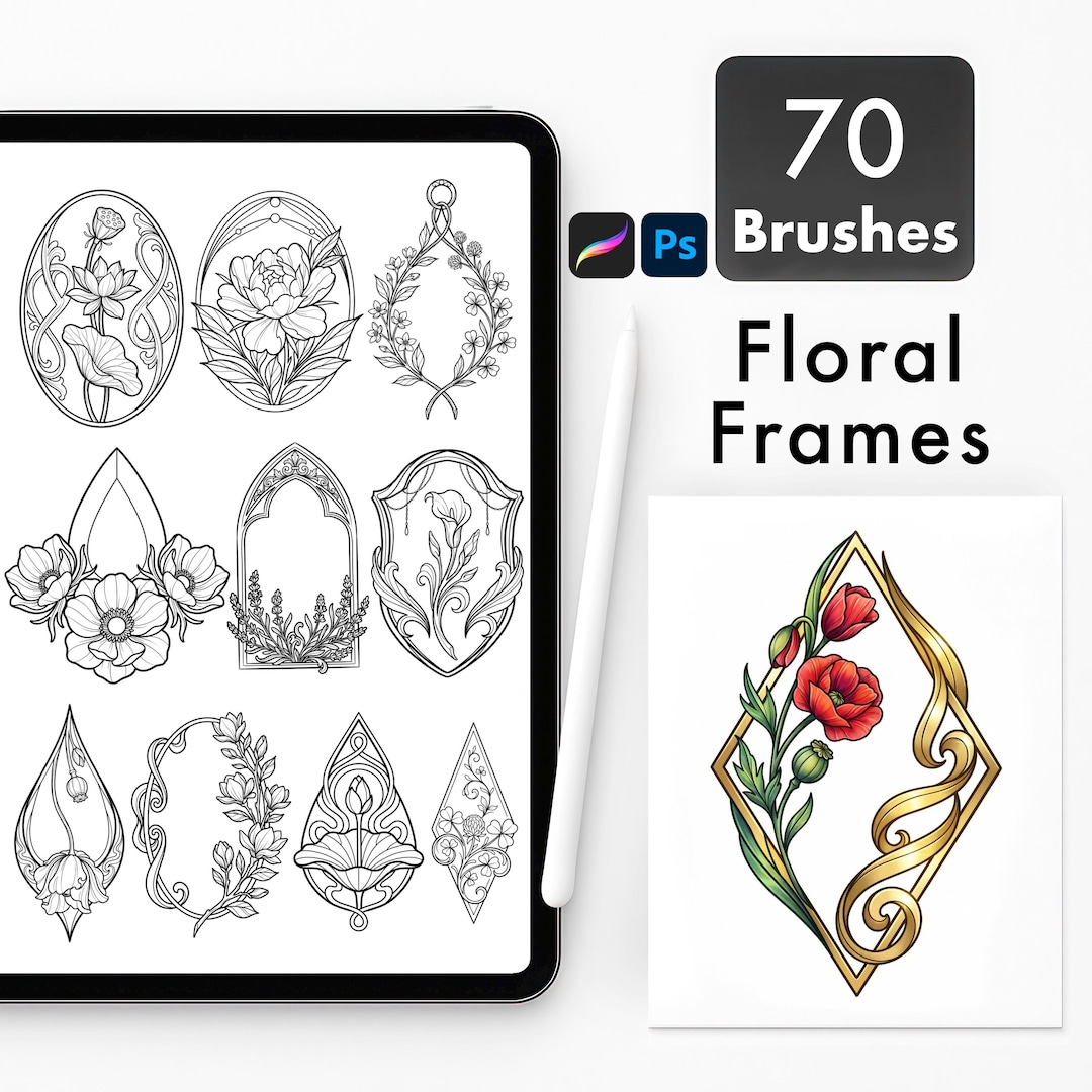 Floral Frame Tattoo Brushes for Procreate and Photoshop | Ornamental ...