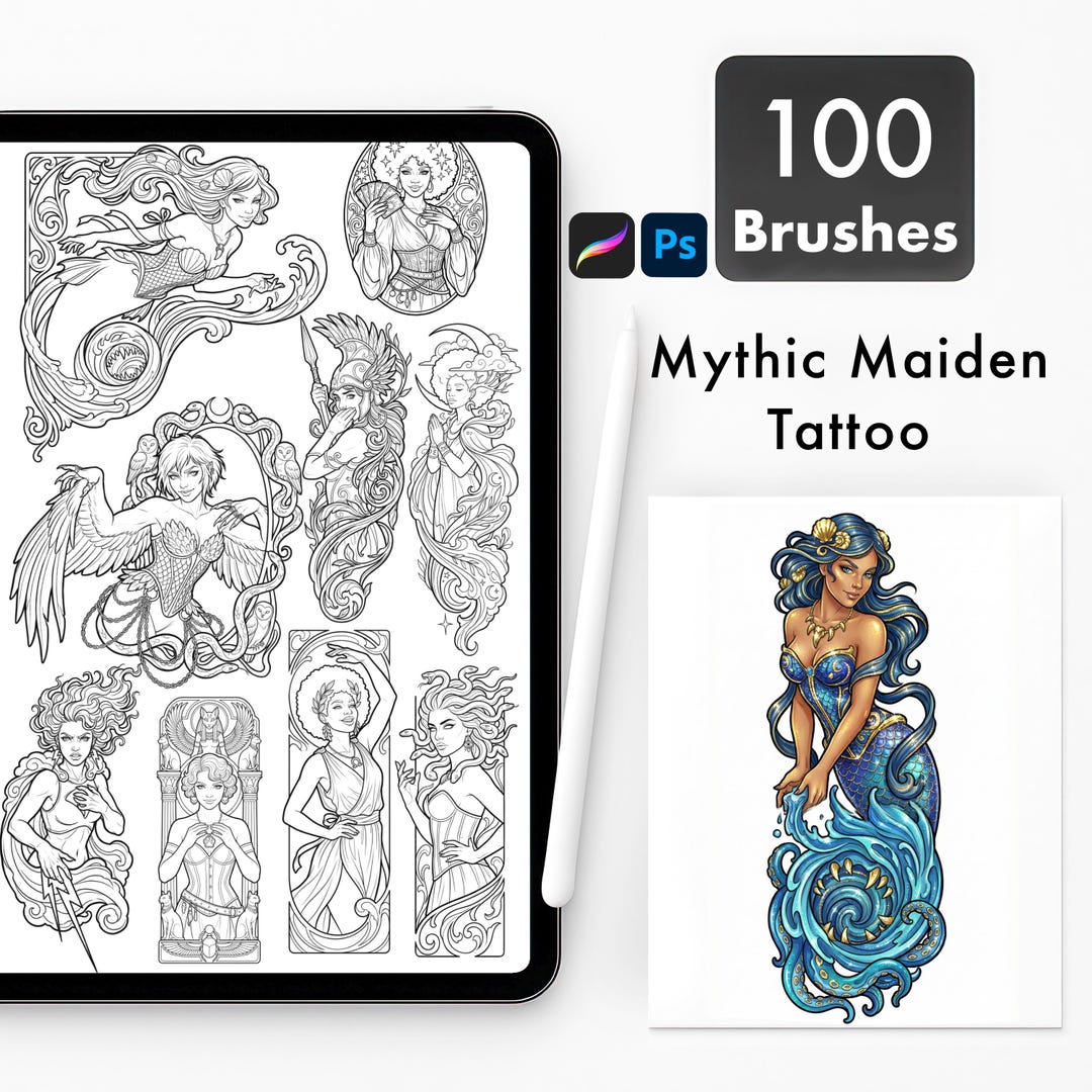 Woman Goddess Tattoo Brushes for Procreate & Photoshop | Mythology ...