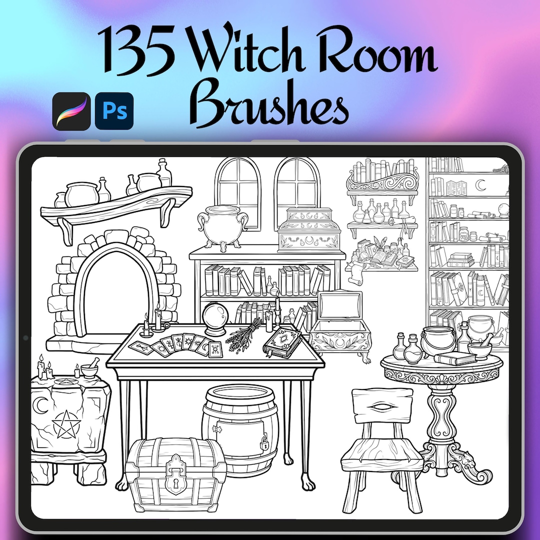 135 Witch Room Brushes for Procreate & Photoshop | Gothic Interior ...
