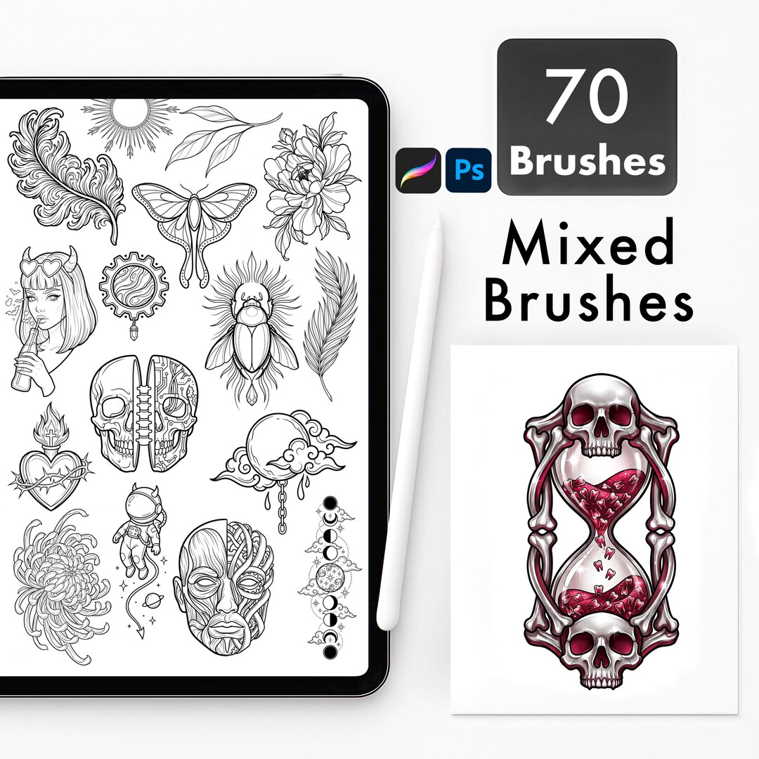 Gothic Tattoo Brushes for Procreate & Photoshop. Mixed Fantasy Stamp ...