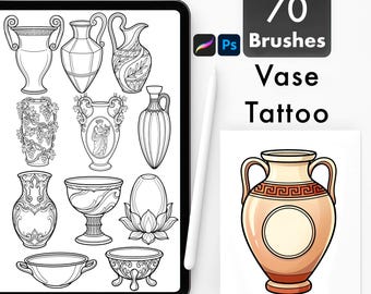 Vase Tattoo Brushes for Procreate & Photoshop. Amphora Greek Vessel Lineart Stencil Pack