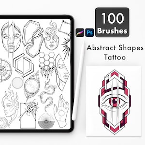 Abstrakte Formen Tattoo Pinsel für Procreate & Photoshop | Moderne geometrische Line Art Set