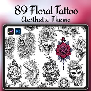Tattoo Brushes for Procreate & Photoshop: Flowers, Skulls, Animals (Digital Download)