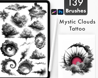 Clouds Brushes for Procreate and Photoshop | Gothic Realistic Tattoo, Smoke Flash Set