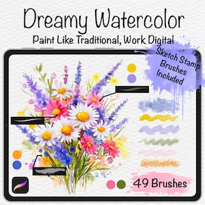 Realistische Aquarellpinsel für Procreate. Nasstexturstempel für Wasserfarben Illustrationen. Strukturpapier Leinwand, Punkte, Tropfen und Flecken