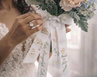 Custom Pet Portrait Wedding Bouquet Ribbon, Personalized Embroidered Bridal Wrap, Pet Memorial Keepsake