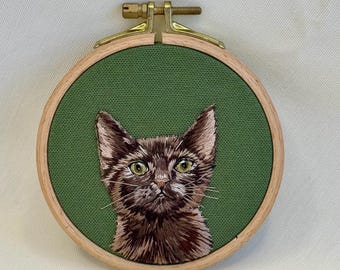 Custom Pet Portrait Embroidery Hoop Art – Personalized Cat Memorial Decor