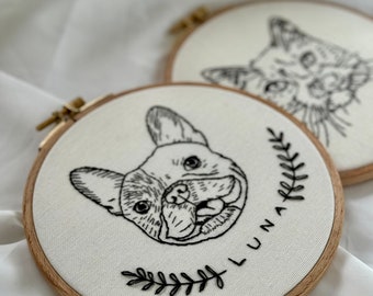 Pet Custom Line Embroidery, Hoop Embroidery Using Pet Photo, Outline Embroidery, Pet portrait ,Personalized Dog gift, Custom Cat gift