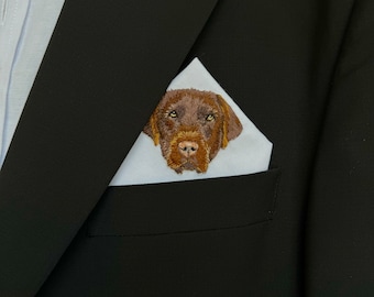 Mens Cotton  Embroidered Pocket Square, Custom Dog Embroidered Handkerchief, Wedding Day Gift to Bride or Father of the Groom from your pet