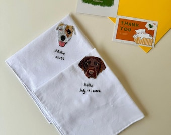Custom Embroidered Pet Portrait Pocket Square Handkerchief