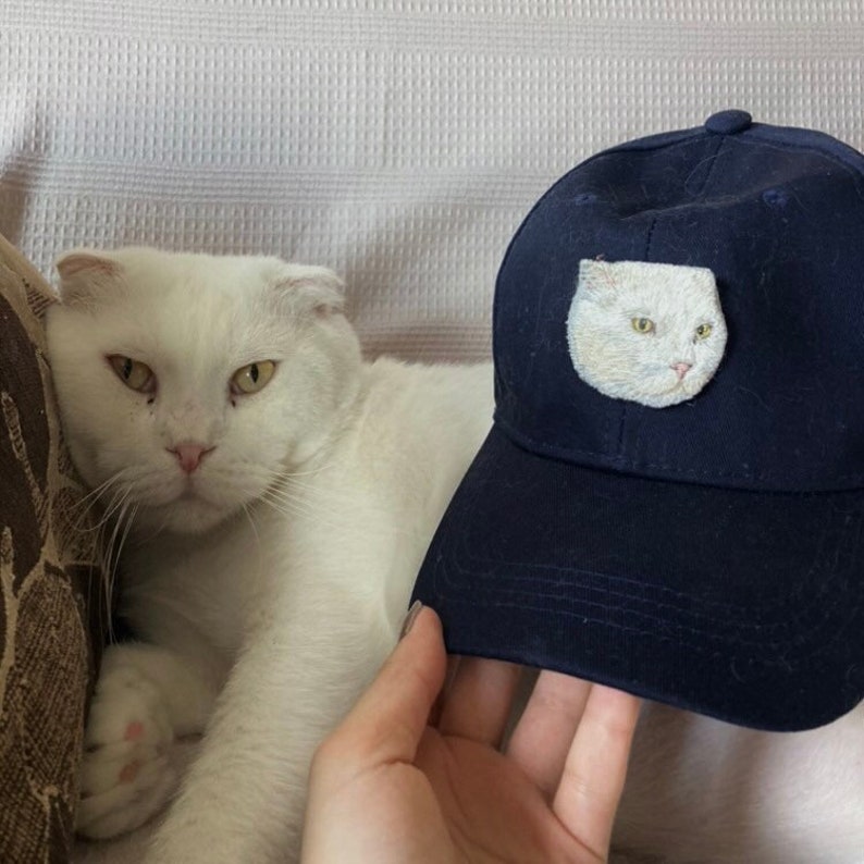 Custom pet portrait embroidery handmade unisex cap image 1