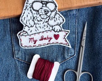 Custom Pet Portrait Patch, Minimalist Line Art Embroidery, Iron On Sew On