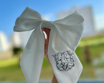 Personalized Embroidered Wedding Bow with Clip - Custom Bridal Chiffon Bow