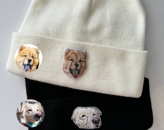 Personalized Pet Portrait Beanie: Custom Embroidered Dog & Cat Memorial Hat